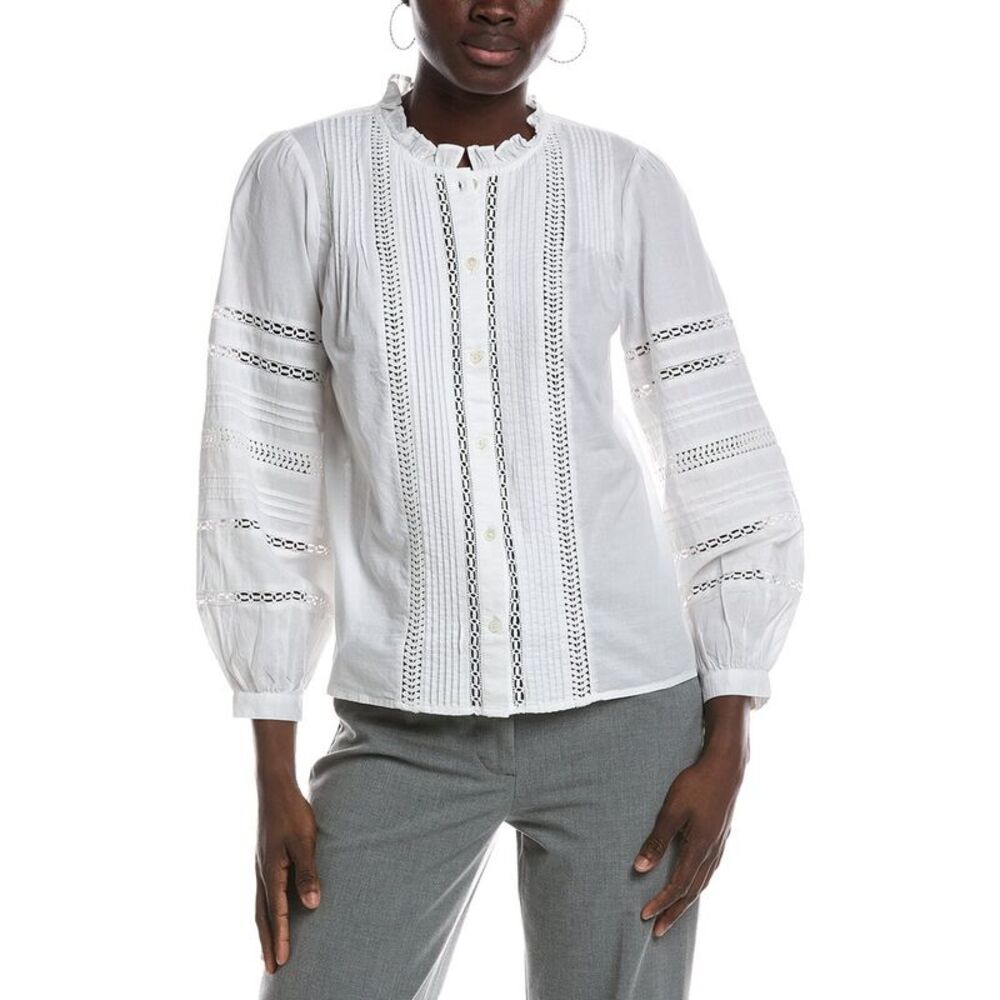 Madewell Womens High Neck Lace Insert Pintuck Top, White